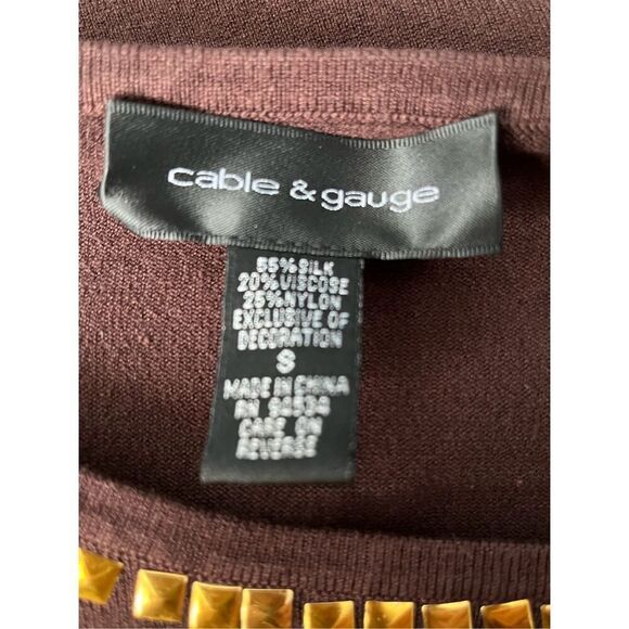 Cable & Gauge Women's Small Brown Gold Embellishment Silk Blend Tunic Top Blouse - Picture 6 of 8